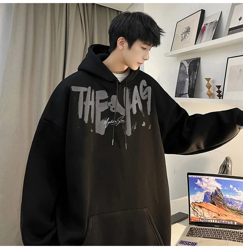 High Street Letter Print Oversized Hoodie Men's New Hip Hop Fashion Hooded Sweatshirt Autumn Y2K Vintage Pullover Hoody Clothes Street King Limited