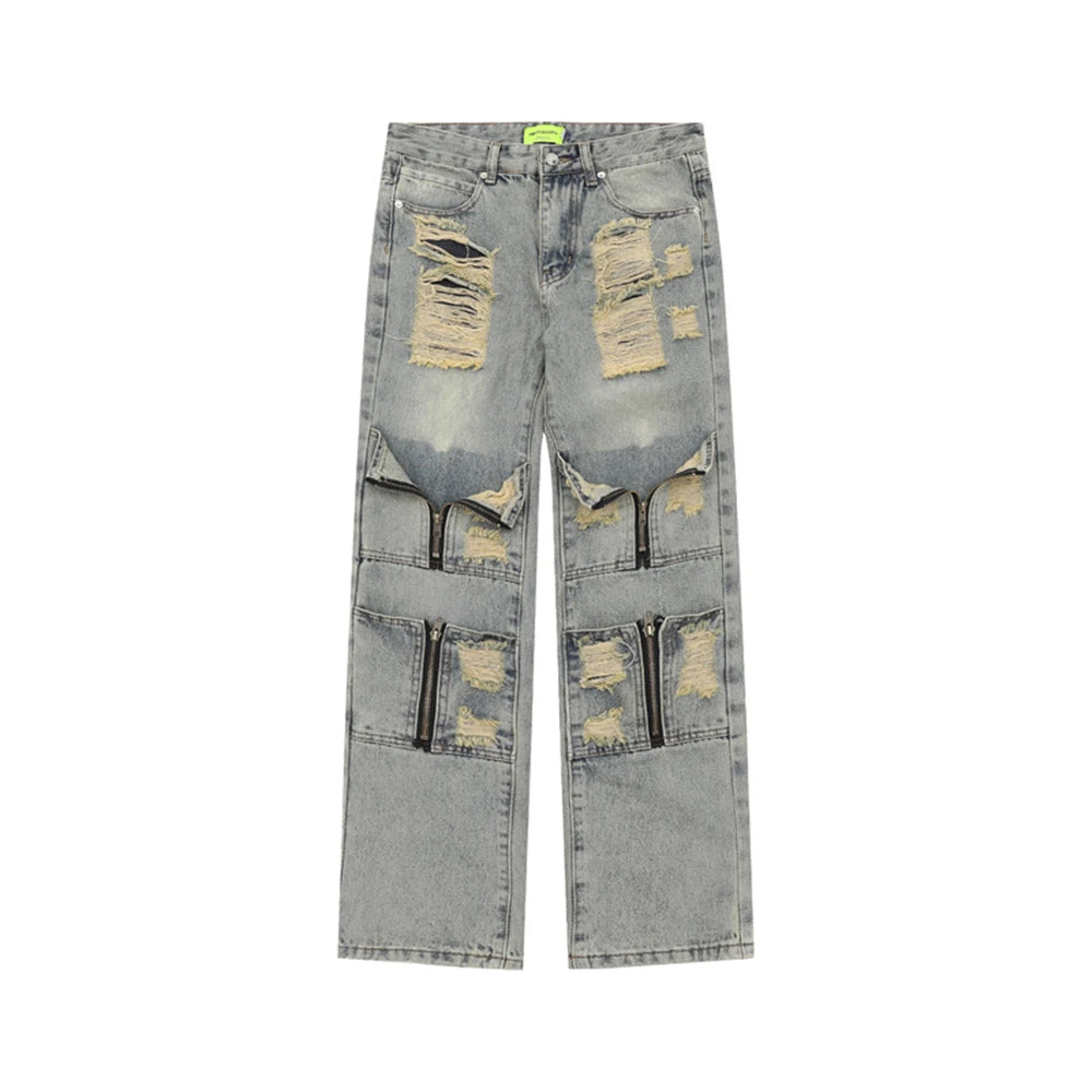 2024 ripped jeans high street straight trousers destroyed hole baggy denim pants vintage retro hip hop 1 unique jeans style 4497