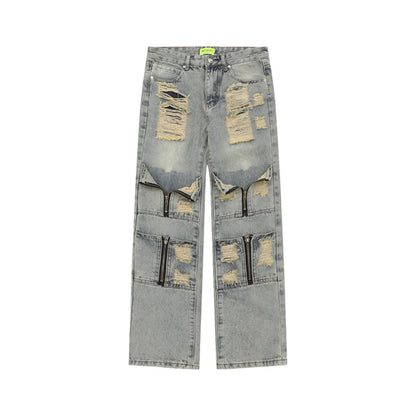 2024 ripped jeans high street straight trousers destroyed hole baggy denim pants vintage retro hip hop 1 unique jeans style 4497
