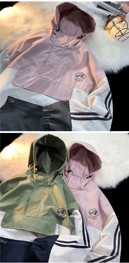 mens outerwear fashion print patchwork college style jackets zip up hooded jcket 2024 new plus size man women windbreaker unique default style 5891