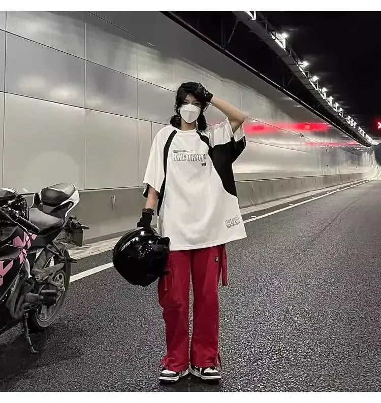 2024 Summer New American Men and Women Trend Hip Hop Letter Print Round Neck Short Sleeve Couple Loose Motorcycle T-shirt Top Street King Limited