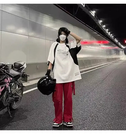2024 Summer New American Men and Women Trend Hip Hop Letter Print Round Neck Short Sleeve Couple Loose Motorcycle T-shirt Top Street King Limited