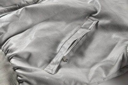 new arrival vintage heavyweight dirty grey double layer hooded leather jacket with multiple pockets zipper design cotton jacket unique default style 136