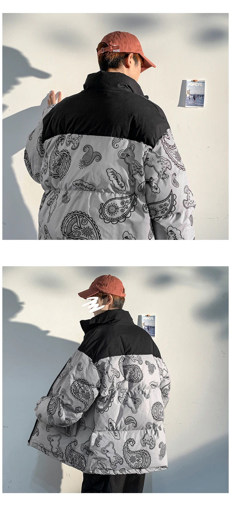 Men Japanese Streetwear Puffer Jackets 2023 Winter Mens Full Print Fashions Bubble Coat Couple Patchwork Thick Parkas Street King Limited