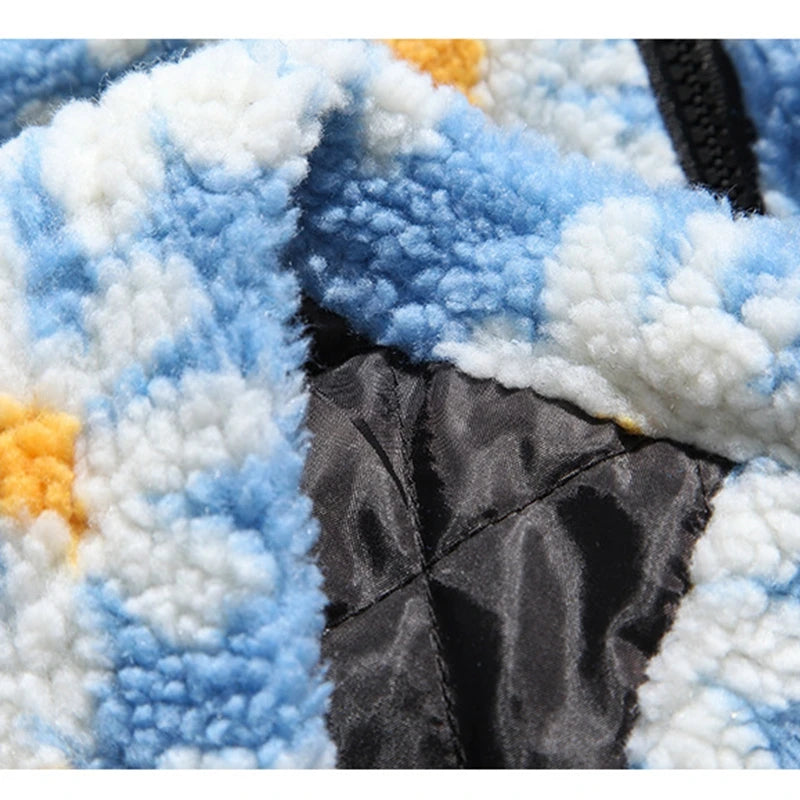 rainbowtouches cotton padded thick parkas jackets streetwear hip hop daisy print fleece warm full zip coats harajuku outwear unique default style 4395