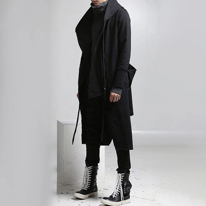 Mens Trench Coat Korean Style Dark Style Autumn And Winter Handsome Windbreaker Hip-Hop Mid-Length Trendy Mens Hooded Sweatshirt Street King Limited