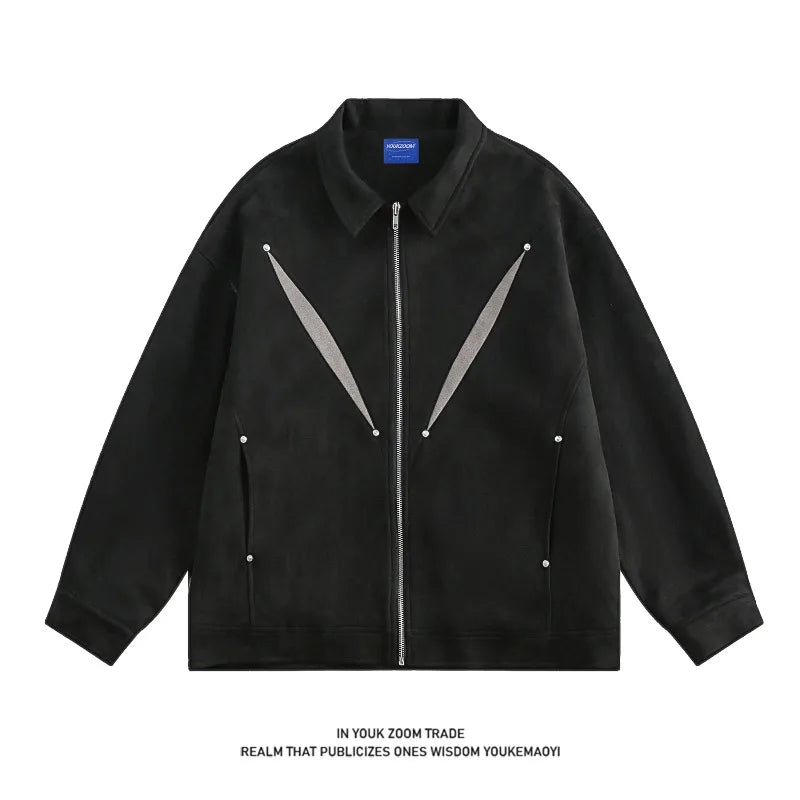 army green faux suede heavyweight jackets american street vintage outdoor jacket zipper lapel casual coats for men clean everyday pants