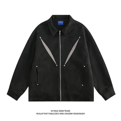 army green faux suede heavyweight jackets american street vintage outdoor jacket zipper lapel casual coats for men clean everyday pants