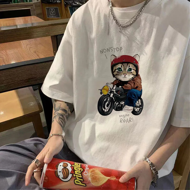 Summer new style handsome short-sleeved T-shirt for boys, national fashion Hong Kong style half-sleeved pure cotton loose tops Street King Limited