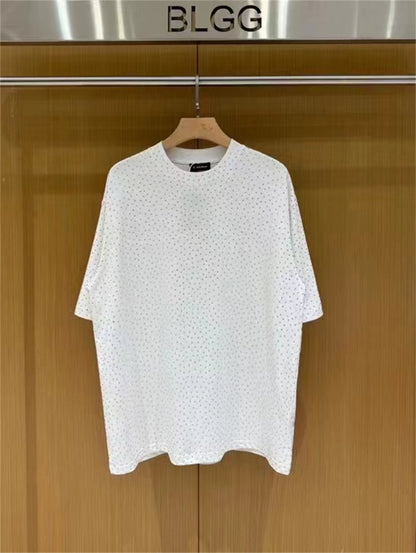 BALCG Style Original Heavy duty Starry Sky Washed Olded Starry Sky Rhinestone Oversized Loose Short sleeved T-shirt White Street King Limited