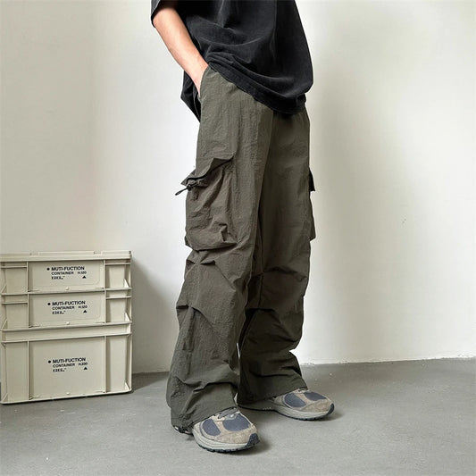 Summer Thin Pants Men Fashion Pocket Cargo Pants Men Japanese Streetwear Hip-hop Loose Straight Pants Mens Oversized Trousers Street King Limited