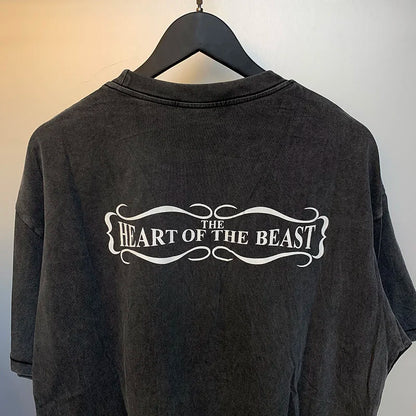 2024ss Sheep Lion Head Printing T Shirt Michael Men Woman Good Quality Vintage Wash Black O-Neck Loose Casual Tops Tee Street King Limited