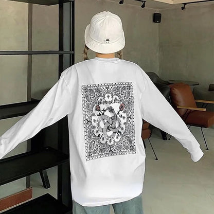 Hip Hop Streetwear T Shirt Paisley Graphic Print Harajuku T-Shirt 2023 Mens Cotton Long Sleeve Tshirt Loose Oversized Streetwear Street King Limited