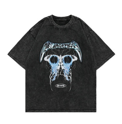 Rainbowtouches 2022 Summer Men T-shirts Fashion High Street Vintage Hip Hop Butterfly Graphic Print Washed T Shirt Unisex Street King Limited
