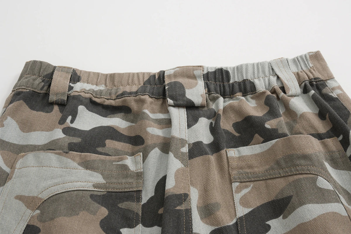 streetwear side pockets camouflage baggy cargo pants men and women straight patchwork casual jeans loose oversize denim trousers unique cargo style 2889