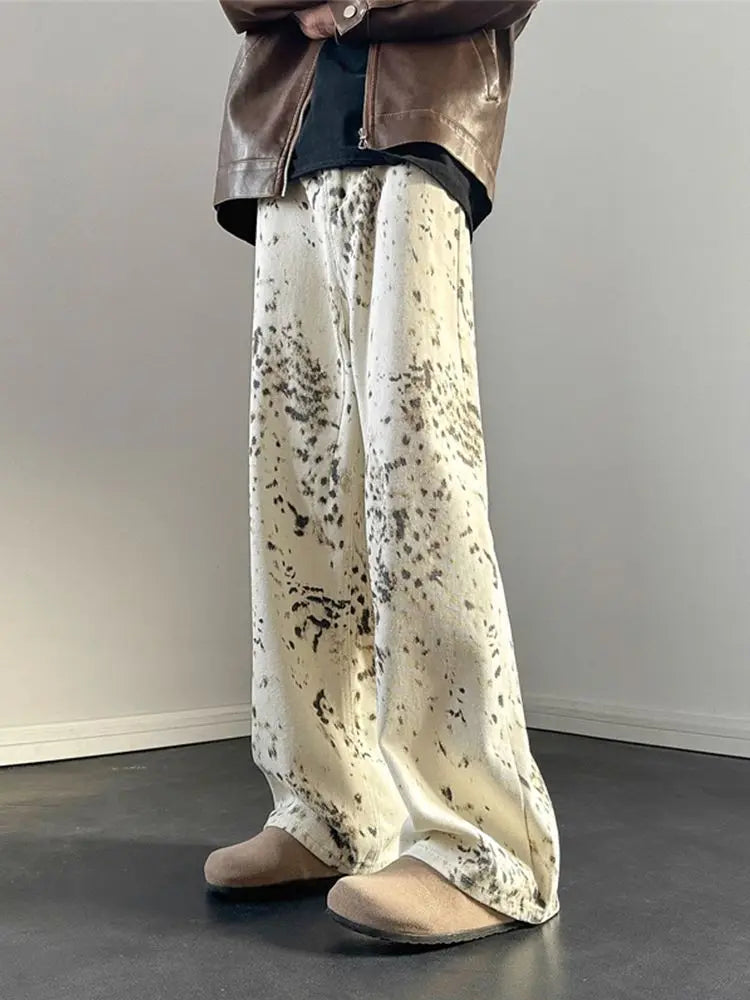 summer leopard print jeans for men and women american street trend retro micro horn loose hip hop straight leg casual pants y2k urban skinny jeans