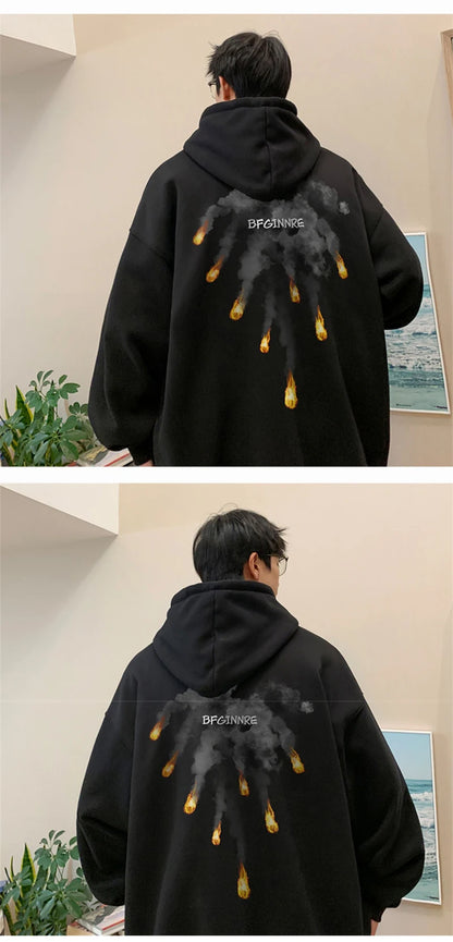 New Anime Meteorite Fall Graphic Printed Hooded Sweatshirts Hombre Hip Hop Streetwear Clothes Loose Y2K Vintage Pullover Hoodies Street King Limited