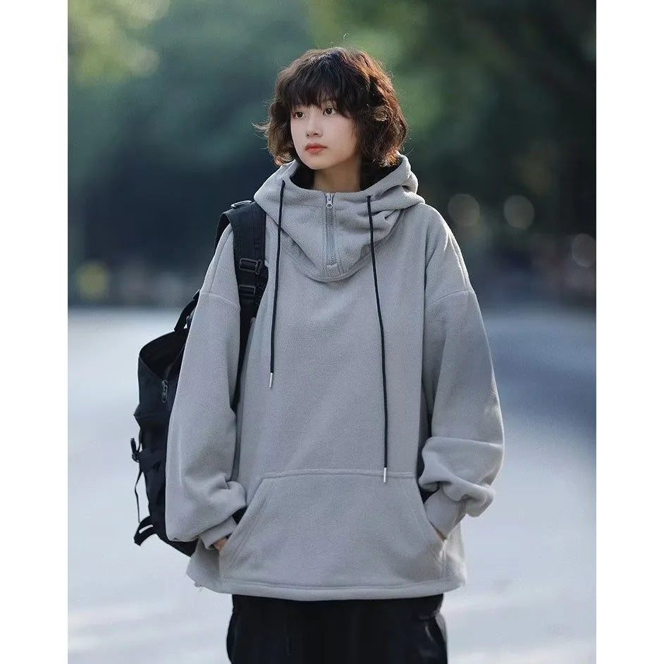 Men Women Winter Fleece Hoodies Korean Style Half Zipper Harajuku Hip Hop Hooded Sweatshirt Street Oversized Couple Pullovers Street King Limited