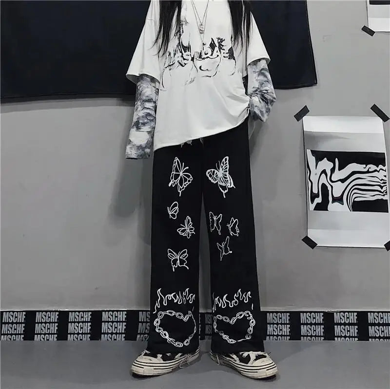 Wide Leg Summer Pants Clothes For Woman Korean Fashion Butterfly Print Harajuku Streetwear Y2k Clothes Pants Trousers Woman Street King Limited