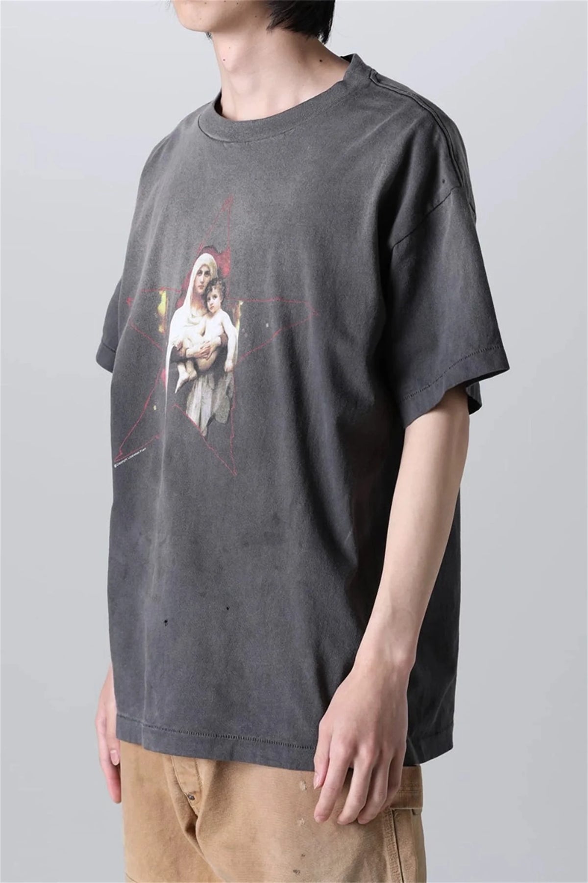 90s Summer Vintage Style Pentagram printed washed vintage Retro Quality short sleeved T-shirt Tops For Men Street King Limited