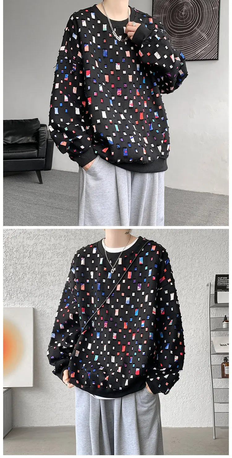 Cotton Hollow Hoodie Men Oversized Plaid Sweatshirt Men Streetwear Hip Hop Loose Pullover Hoodie Mens Round Neck Hoody M-3XL Street King Limited