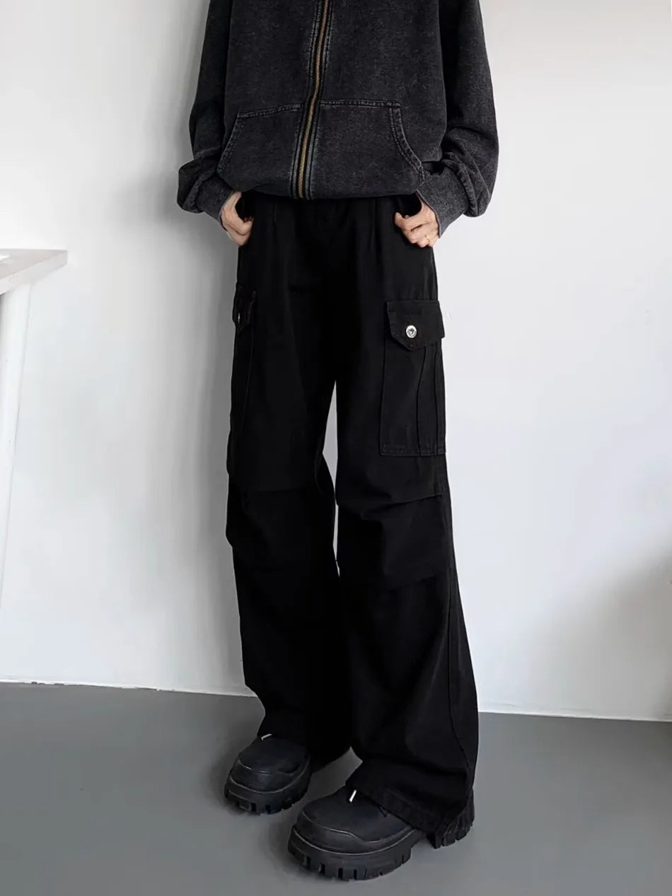 American Tie Dye Cargo Pants Mens Autumn Vintage High Street Straight Leg Trousers Casual Multi Pocket Loose Overalls Male Street King Limited