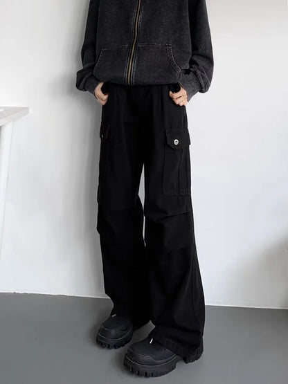 American Tie Dye Cargo Pants Mens Autumn Vintage High Street Straight Leg Trousers Casual Multi Pocket Loose Overalls Male Street King Limited