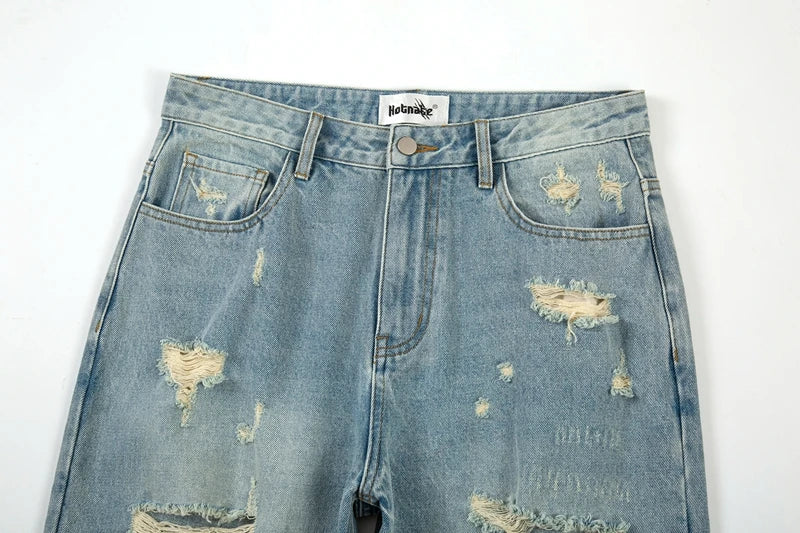 washed blue oversized torn jeans for men streetwear hip hop large destroyed wide leg jeans baggy straight ripped denim pants unique jeans style 4422