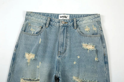 washed blue oversized torn jeans for men streetwear hip hop large destroyed wide leg jeans baggy straight ripped denim pants unique jeans style 4422