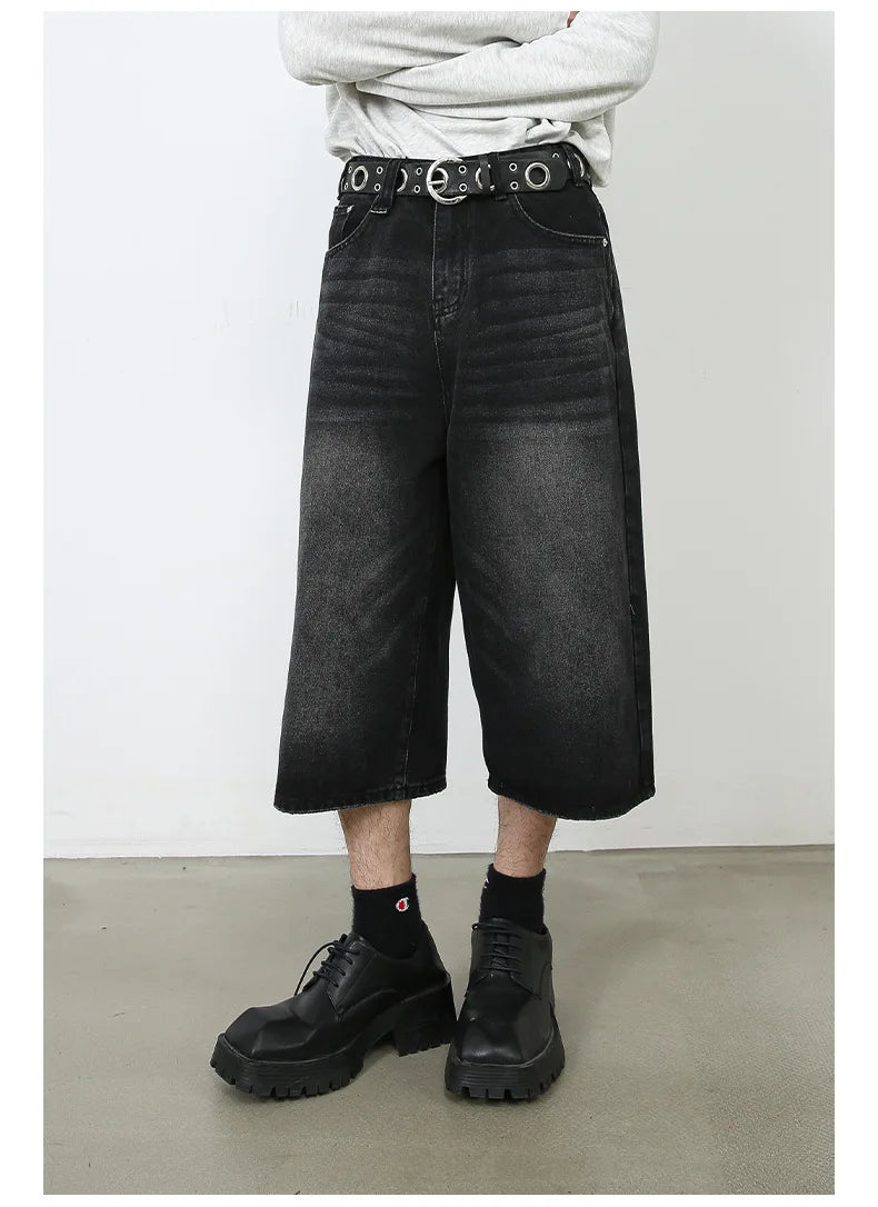 men summer streetwear fashion loose casual wide leg denim calf length jeans pants male vintage jeans baggy hosen pants unique jeans style 1481