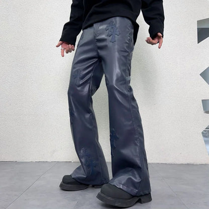 pu leather pants men streetwear fashion hip hop punk gothic vibe casual faux leather pant man boyfriend motorcycle trousers unique default style 2922