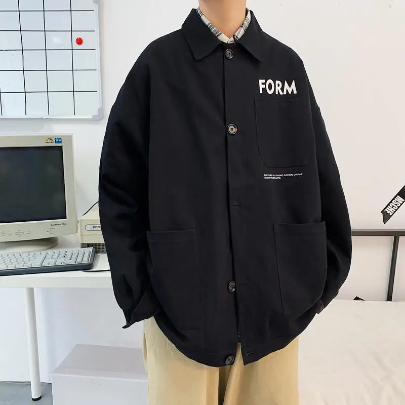 retro japanese workwear vintage style jacket mens spring and autumn korean version trendy handsome loose handsome jacket tops clean everyday pants