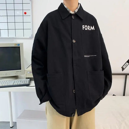 retro japanese workwear vintage style jacket mens spring and autumn korean version trendy handsome loose handsome jacket tops clean everyday pants