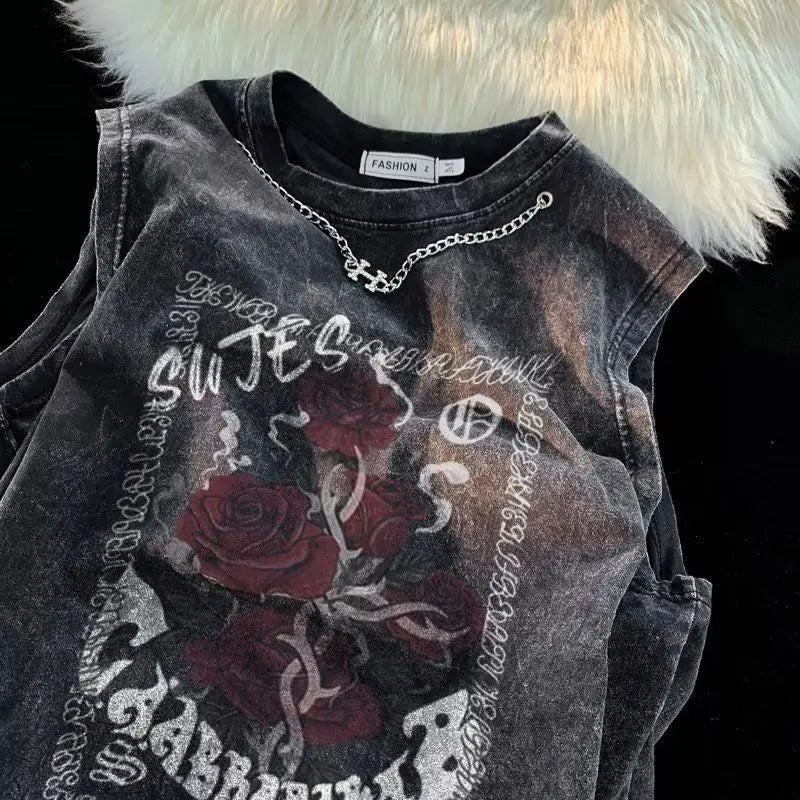 European and American pure cotton washed T-shirts for men and women in summer American fashion brand high street hip-hop vests Street King Limited