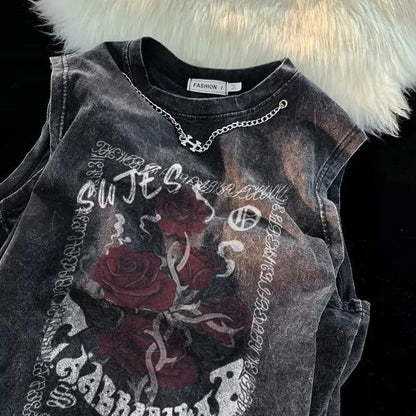 European and American pure cotton washed T-shirts for men and women in summer American fashion brand high street hip-hop vests Street King Limited