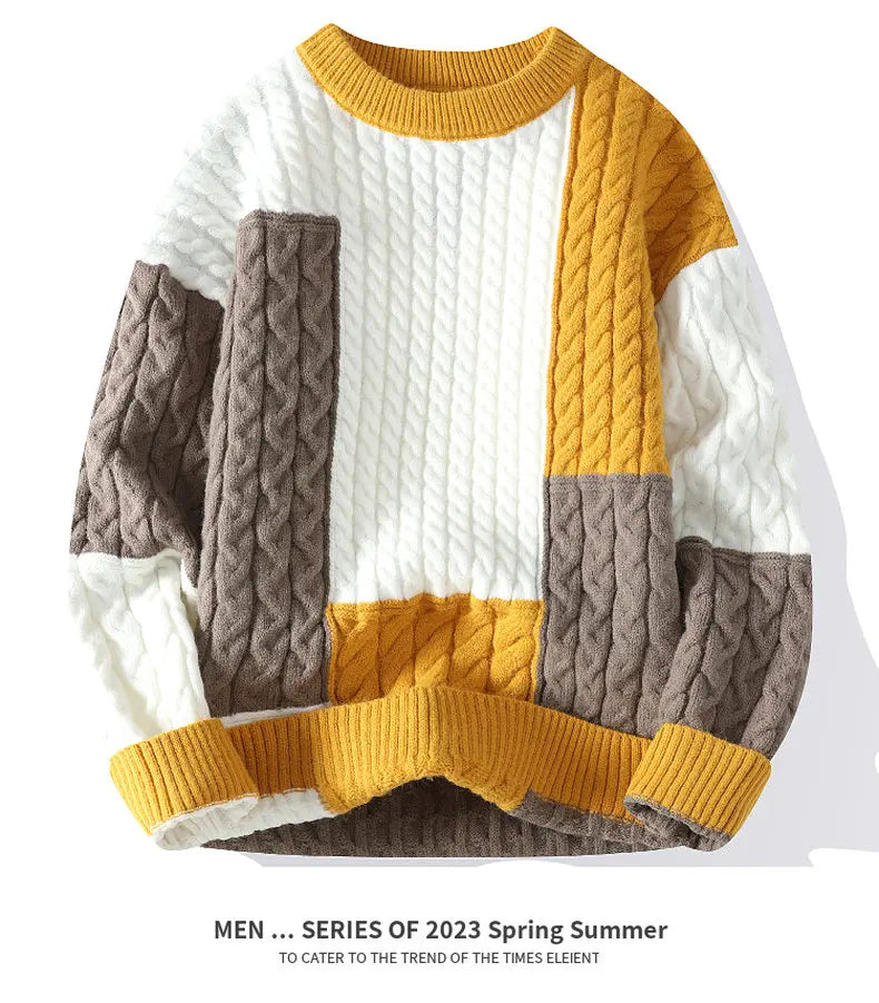 Autumn Men's Twist Braid Sweater Fashion Pullovers Winter Thick Knit Sweaters Streetwear Solid Warm O Neck Jumper Pullover Street King Limited