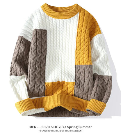 Autumn Men's Twist Braid Sweater Fashion Pullovers Winter Thick Knit Sweaters Streetwear Solid Warm O Neck Jumper Pullover Street King Limited