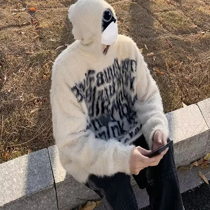 American Goth Fashion Hooded Sweater Mens Hip Hop Letter Jacquard Knit