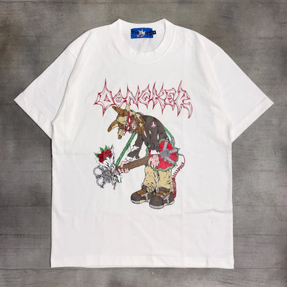 2024 new summer quirky cartoon picture print oversized T-shirt women Y2K street hip-hop loose and versatile short sleeved shirt Street King Limited