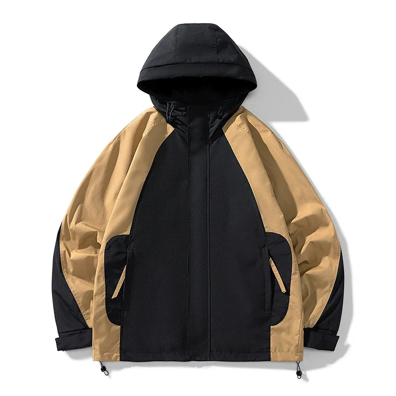 men loose fashion patchwork jacket zip up coats 2024 spring autumn outerwear multi coloured couple windbreaker outdoor coat relaxed fit trousers