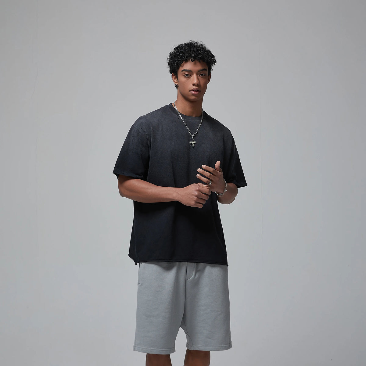 2024 Spring Summer New in Tops Tees Trendy Spray Dye Cut Damaged Washed Y2k Clothes Men's Short Sleeved T-shirt Oversized Street King Limited