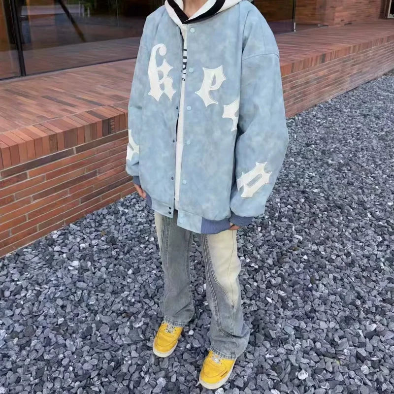 high street american jacket mens spring embroidered letter loose pilot coats color block single breasted couple baseball jersey clean everyday pants