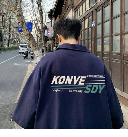 Fashionable American shirt short sleeved t shirt men summer loose casual tops student niche ins trend lapel T shirt clothing y2k Street King Limited