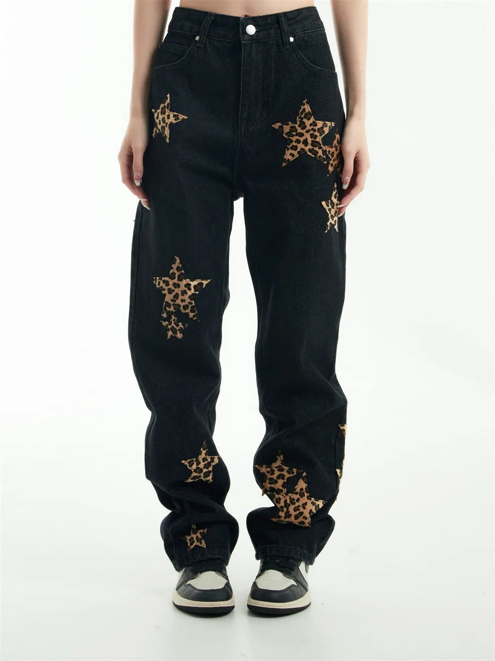 black baggy jeans men star patchwork straight denim pants fashion jeans male streetwear hip hop y2k loose trousers unique jeans style 4884