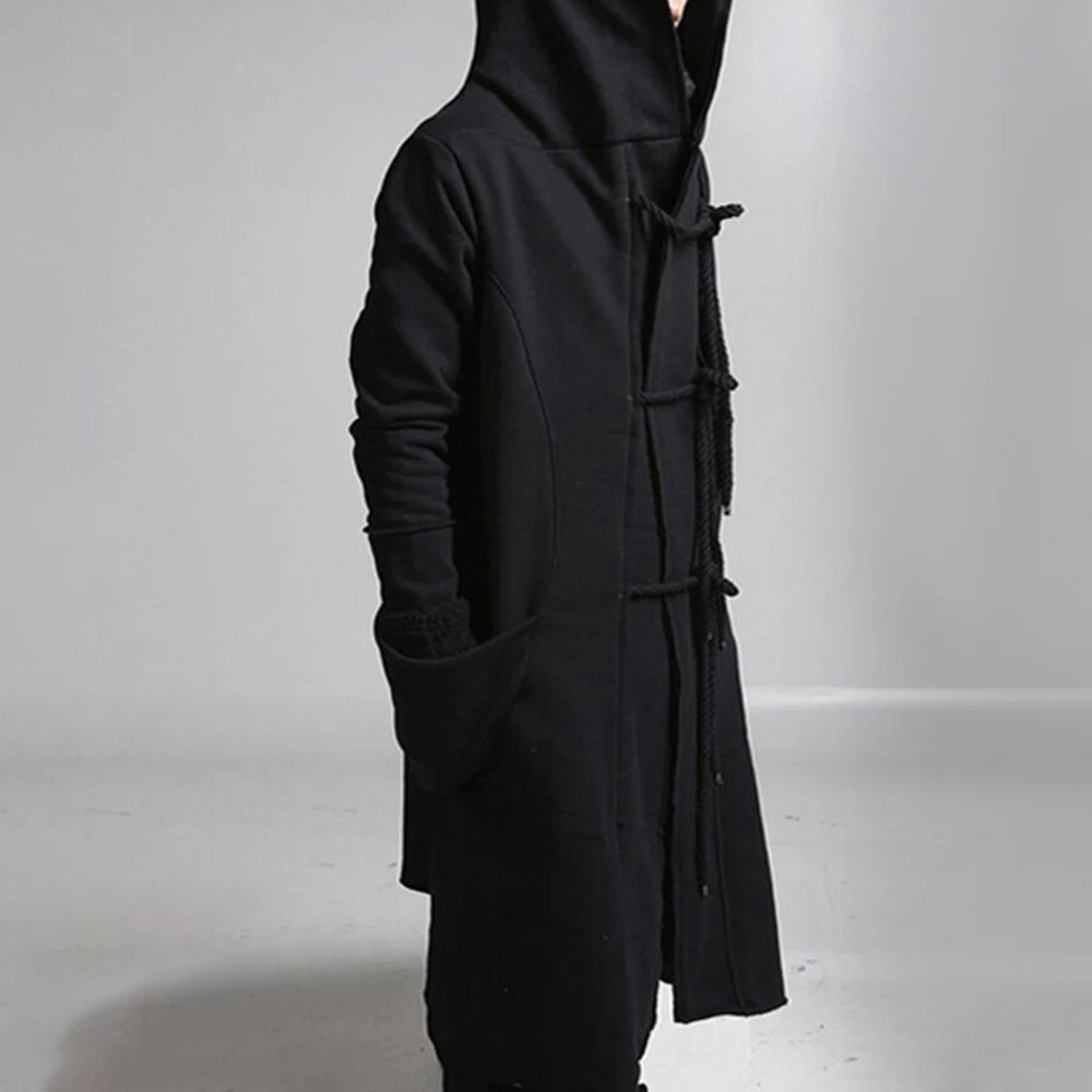 Mens Trench Coat Korean Style Dark Style Autumn And Winter Handsome Windbreaker Hip-Hop Mid-Length Trendy Mens Hooded Sweatshirt Street King Limited