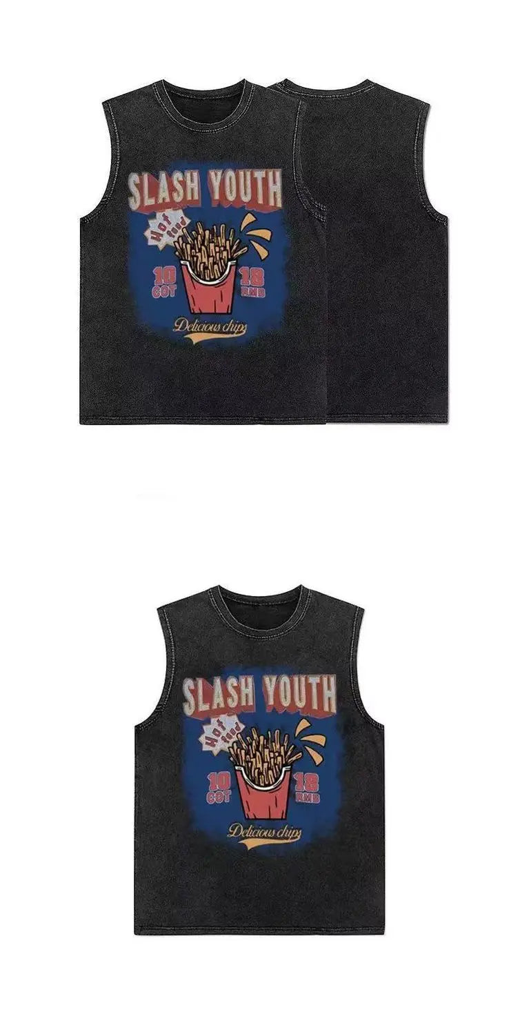 American pure cotton casual vest for outer wear hip-hop retro high street style trendy short-sleeved men's summer printed tops Street King Limited