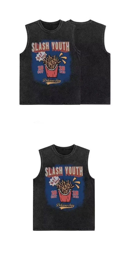 American pure cotton casual vest for outer wear hip-hop retro high street style trendy short-sleeved men's summer printed tops Street King Limited