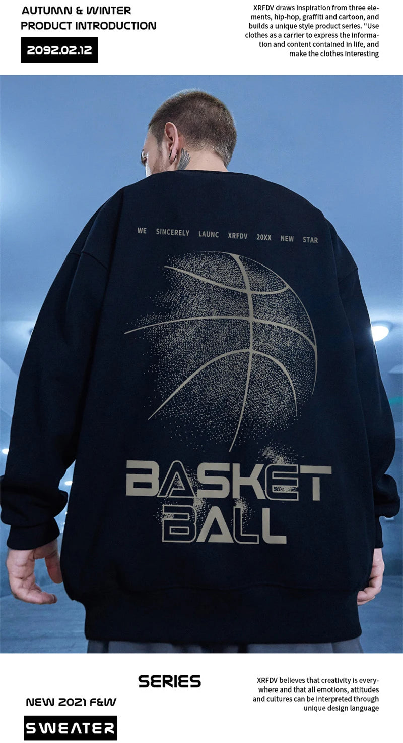 Funny Cartoon Basketball Graphic Pullovers Fleece Sweatshirts Hombre Letter Printed Crewneck Hoodie Y2K Streetwear Clothing Street King Limited