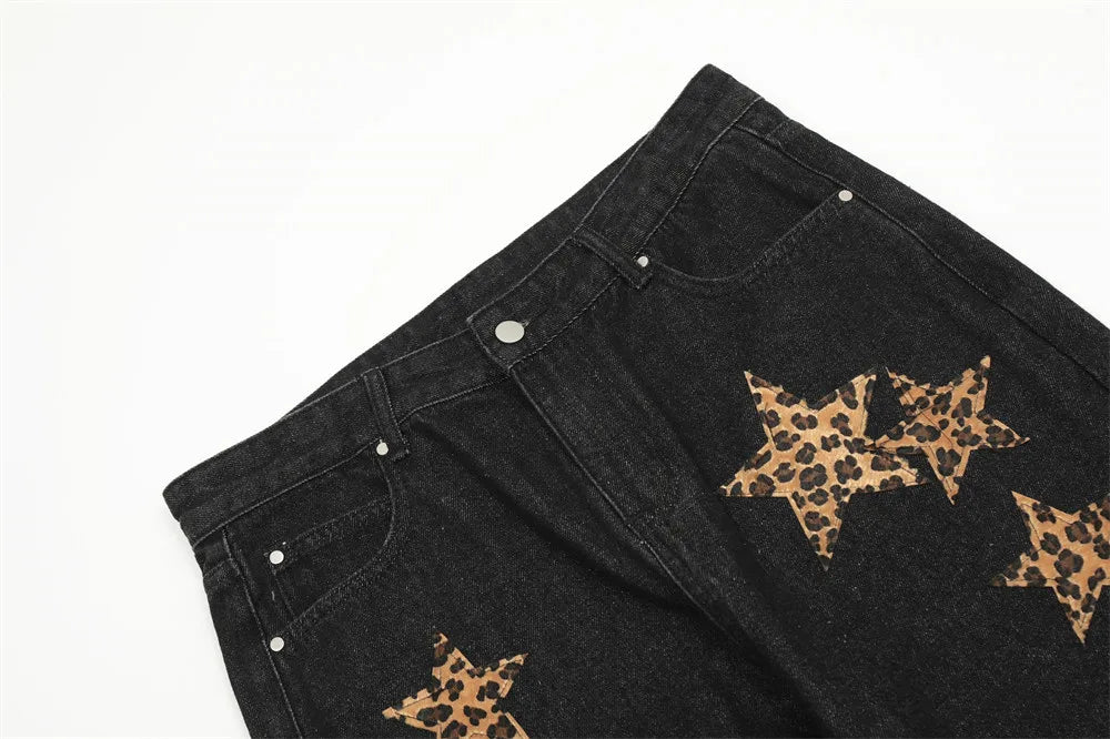 black baggy jeans men star patchwork straight denim pants fashion jeans male streetwear hip hop y2k loose trousers unique jeans style 4894