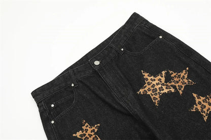 black baggy jeans men star patchwork straight denim pants fashion jeans male streetwear hip hop y2k loose trousers unique jeans style 4894